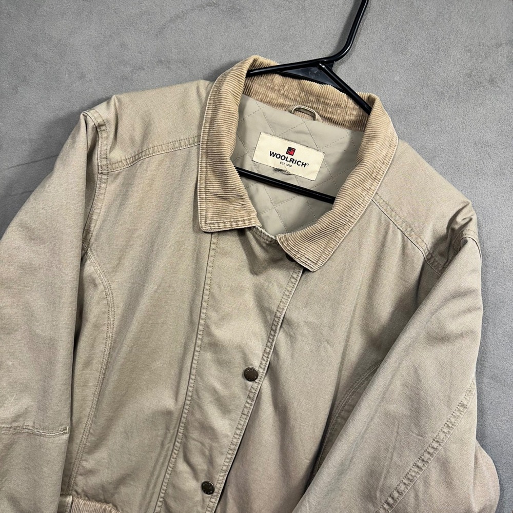 Woolrich‎ Barn Jacket Womens XL Tan Canvas Corduroy Trim Quilted Lined Excellent
